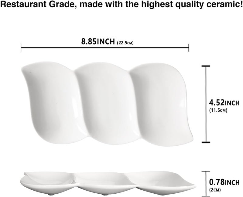 Creativity Home Chip and Dip Serving Set Porcelain Tray Deep Divided Bowl,Set of 4 Divided Platters/Divided Bowls,Lunch&buffet tableware,for Dishwashers,microwaves,ovens safety 8.85 Inch - Image 2